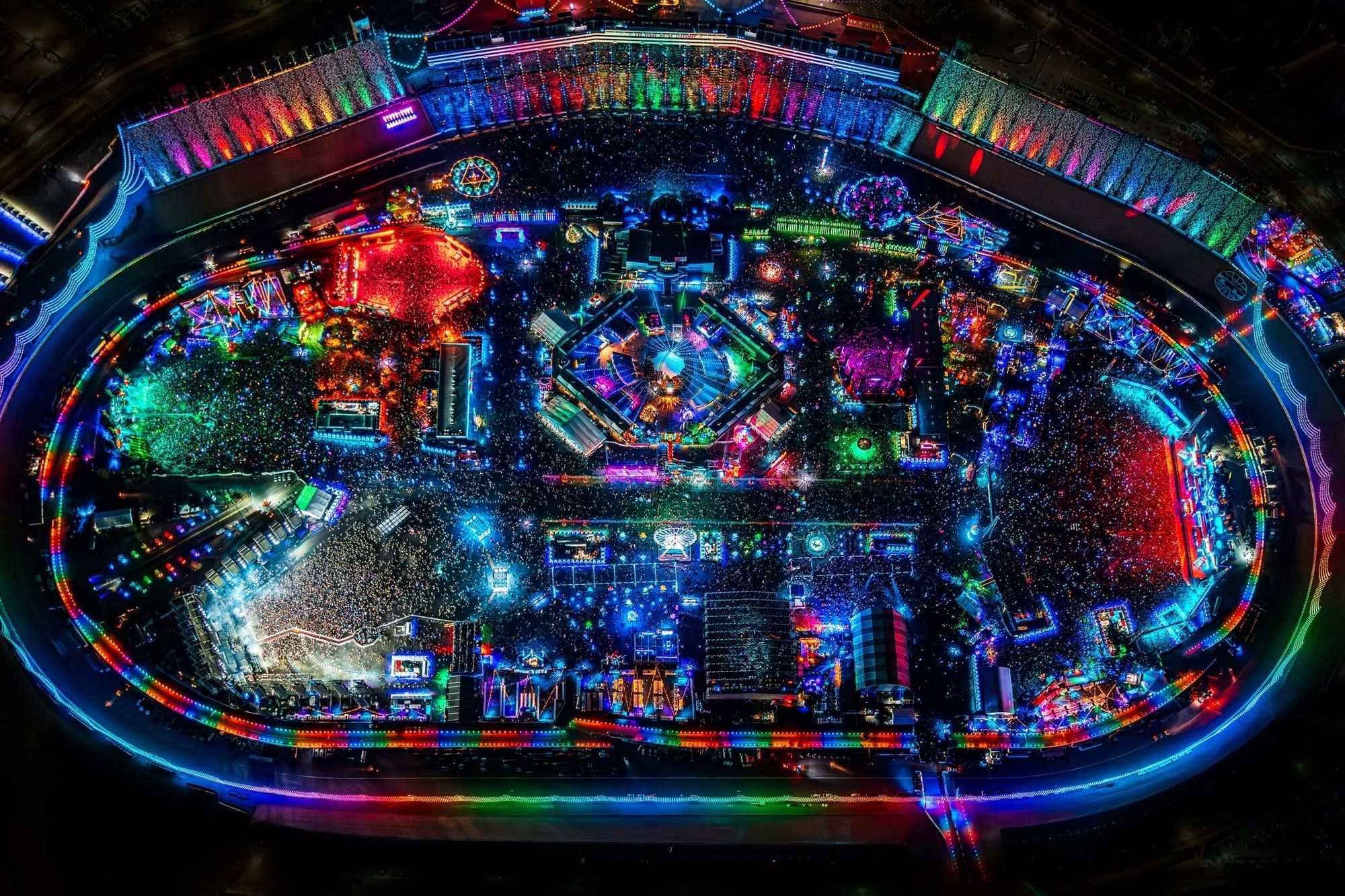 Aerial view of the EDC festival grounds