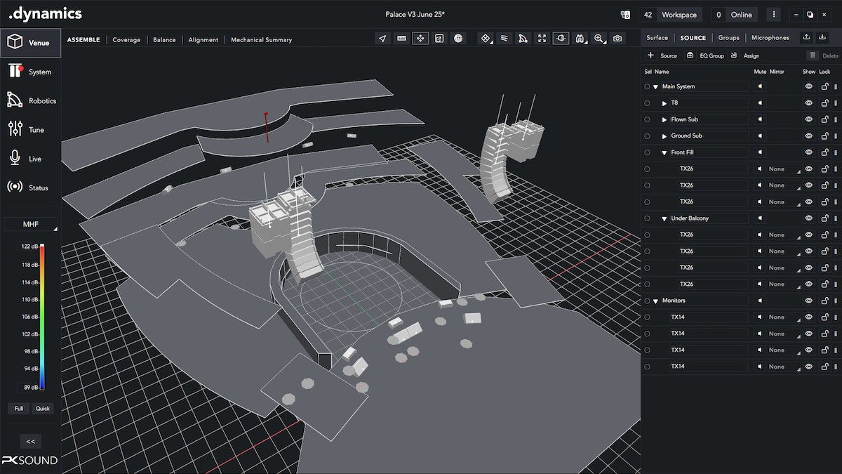 .dynamics software venue view with robotic array control